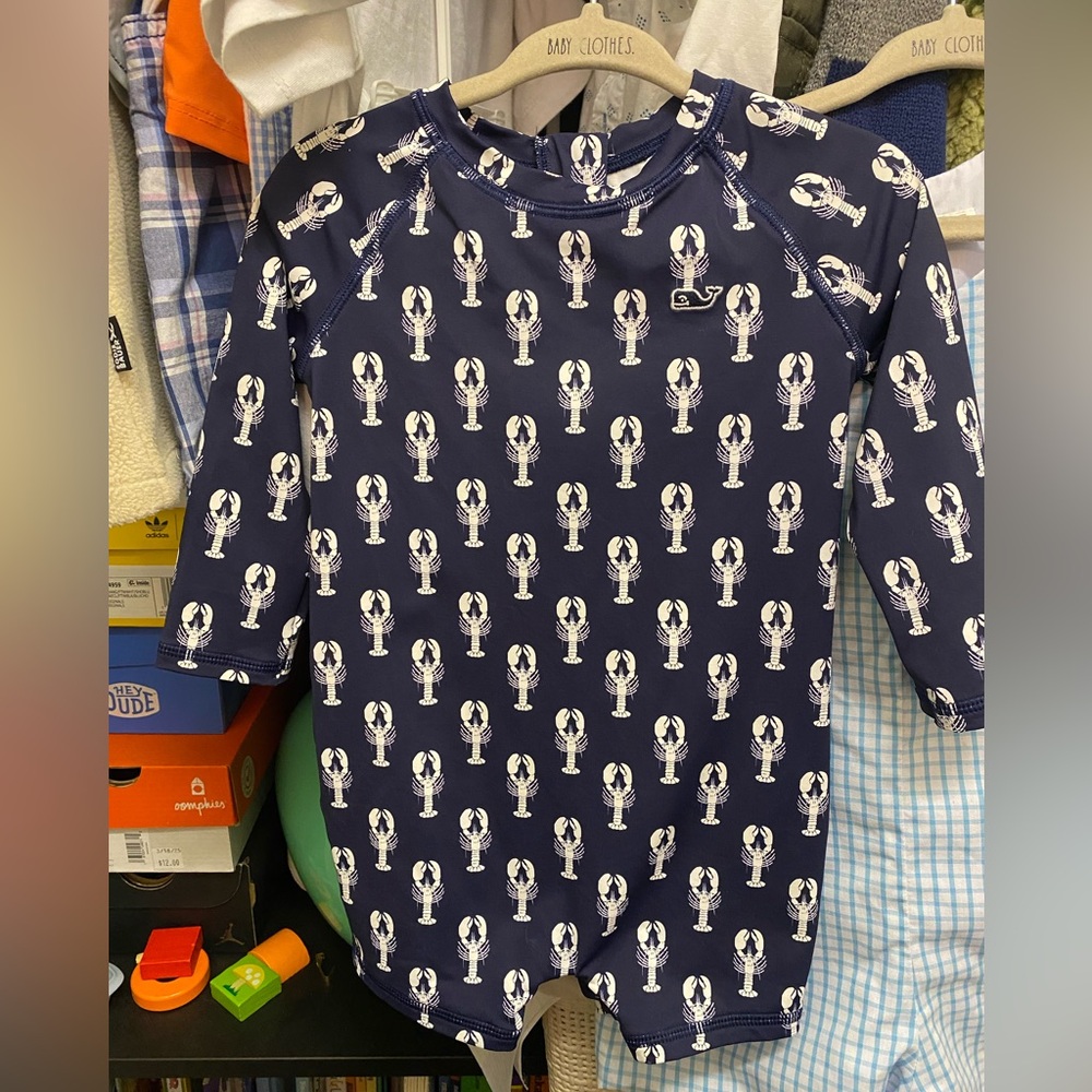 Vineyard Vines Kids Navy & White Lobster Rashguard Swim Onesie